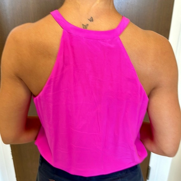CYNTHIA ROWLEY 100%SILK Fuschia Halter Tank KeyHole Front - Picture 7 of 10